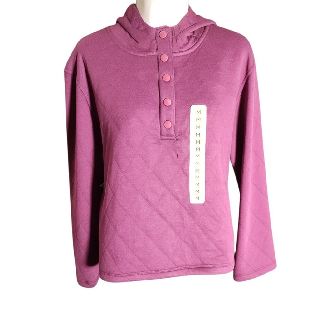 Lands' End Quilted Pullover Hoodie Sweater Burgundy Women's Size M 8-10 New